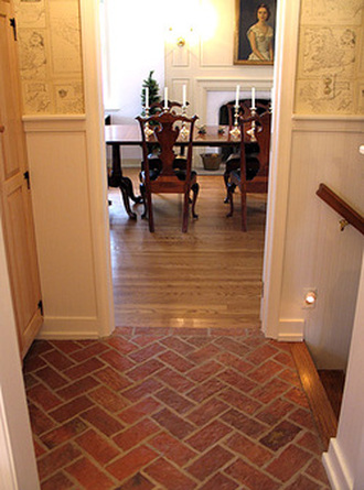 Brick tile herringbone kitchen floor picture