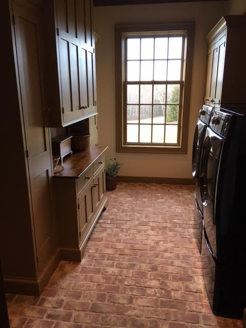 Picture rustic white brick tile floor laundry room